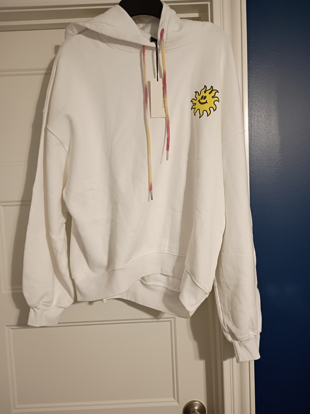 Daydreamer Cotton Hoodie White with Yellow Sun Women's Oversized Small New